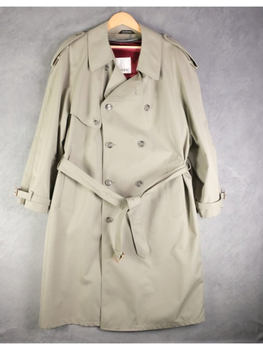 London Fog Trench Coat Mens 44R Large Beige Double Breasted Removable Lining